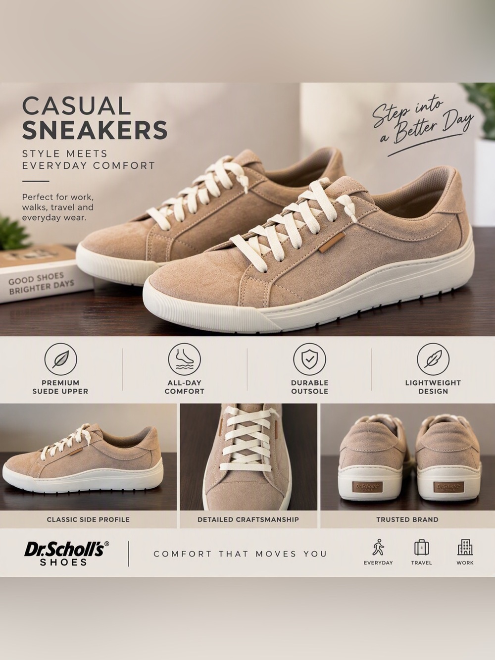 Dr. Scholl's Take Time Off Women’s Sneaker Casual Sneakers Taupe Like New Size 9